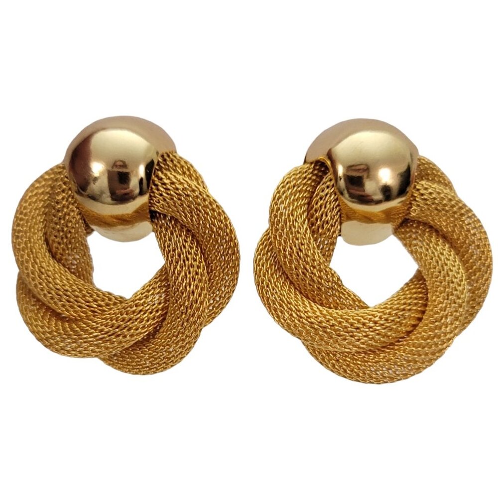 Avon Gold Tone Mesh Triple Entwined Rings Eternity Knot Clip On Earrings, E881